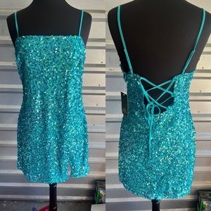 NWT! Wild Fable Corset Back Full Sequin Mini in Teal